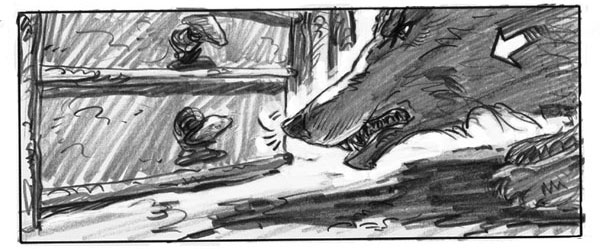 The wolf moves down to search the drawer.