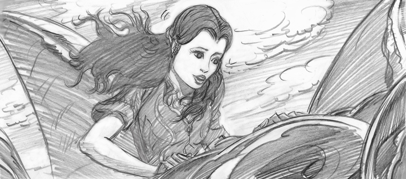 In the next image Lucy looks down at the Sea Nymph