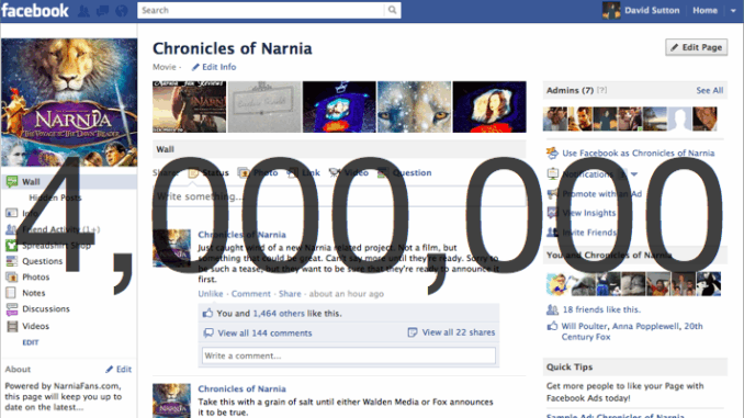 NarniaFans Passes 4,000,000 Fans
